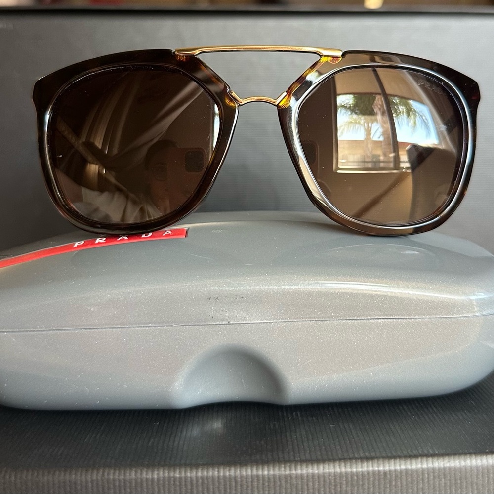 Prada Brown and Gold Aviator Sunglasses